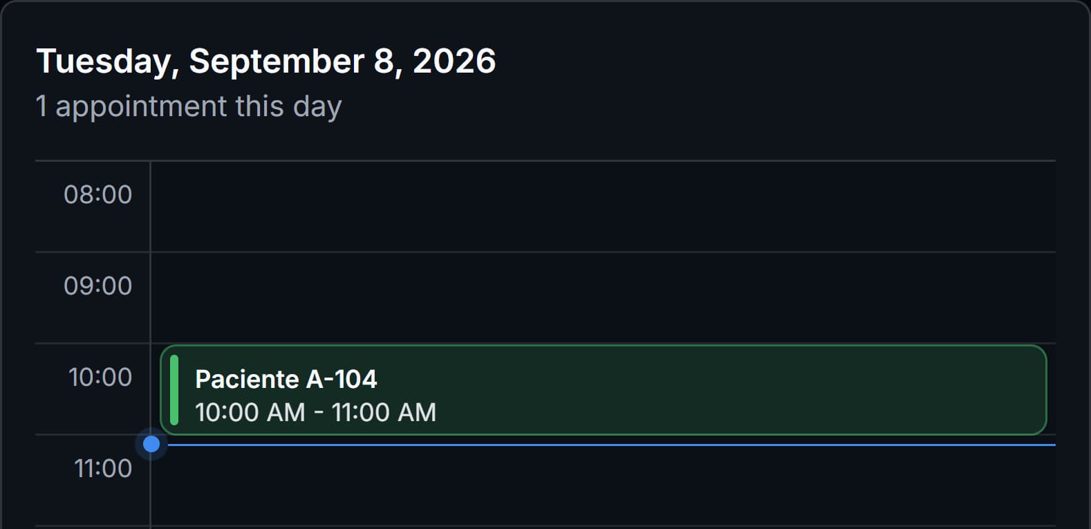 Endora daily schedule showing an appointment and its time