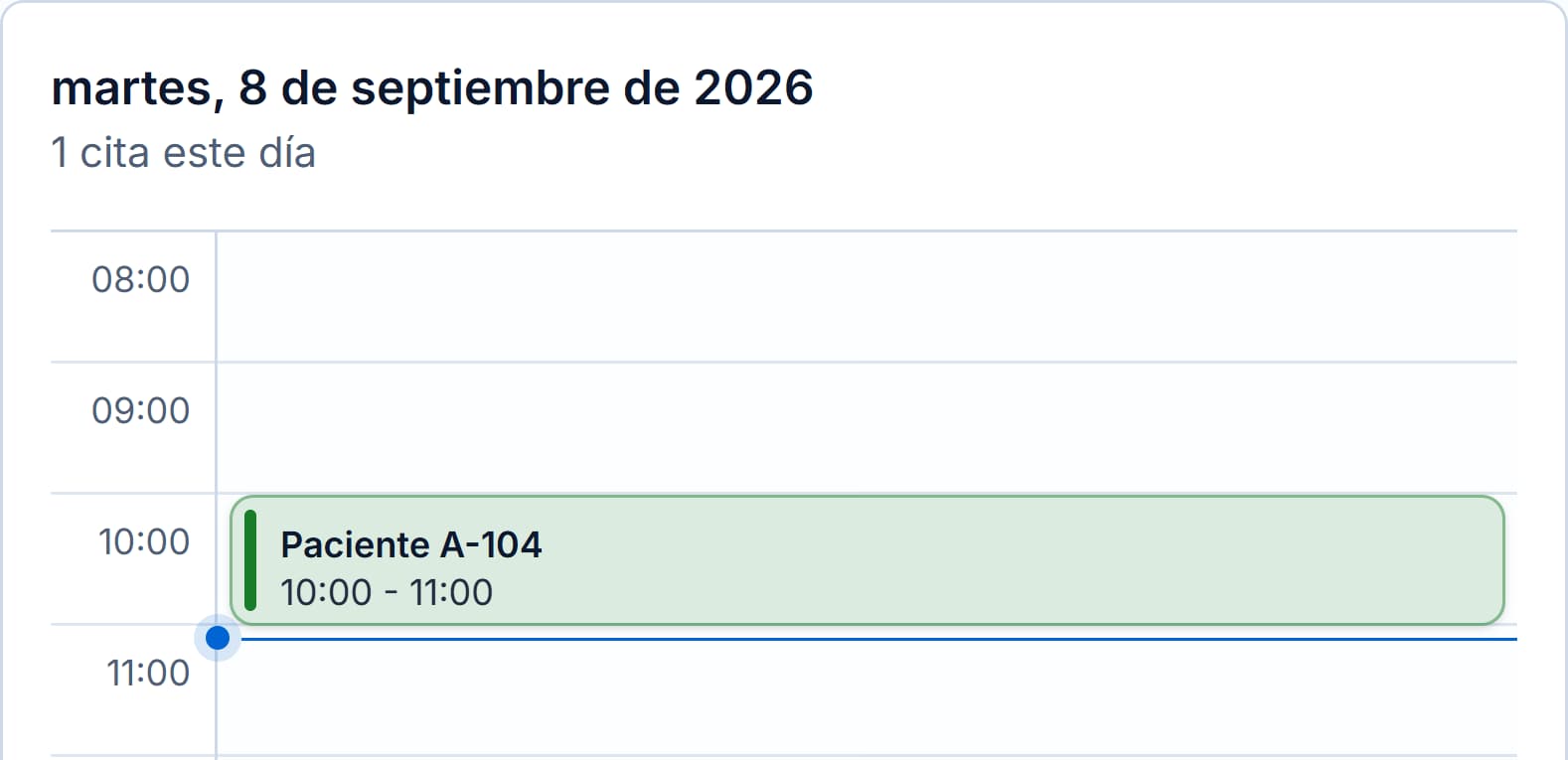 Agenda de Endora con una cita de demostración y su horario.